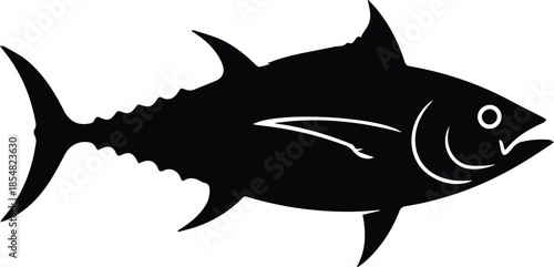 Minimalist black tuna fish swimming side view silhouette vector icon