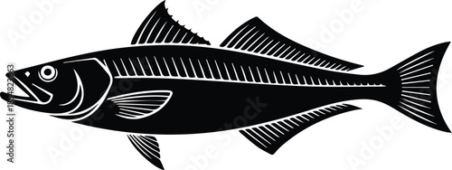 Minimalist black haddock fish silhouette vector icon