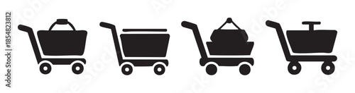 Four different shopping carts icon set representing various retail and e-commerce concepts for modern digital design and marketing needs.