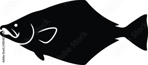 Minimalist black halibut flatfish silhouette vector icon