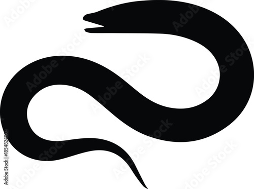 Minimalist black moray eel swimming silhouette vector icon