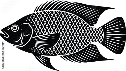 Minimalist black tilapia fish silhouette vector icon