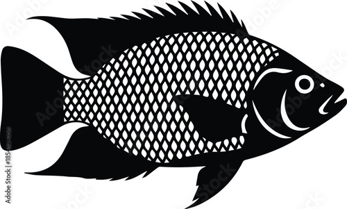 Minimalist black tilapia fish silhouette vector icon
