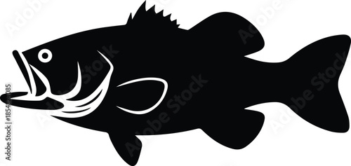 Minimalist black largemouth bass fish silhouette vector icon
