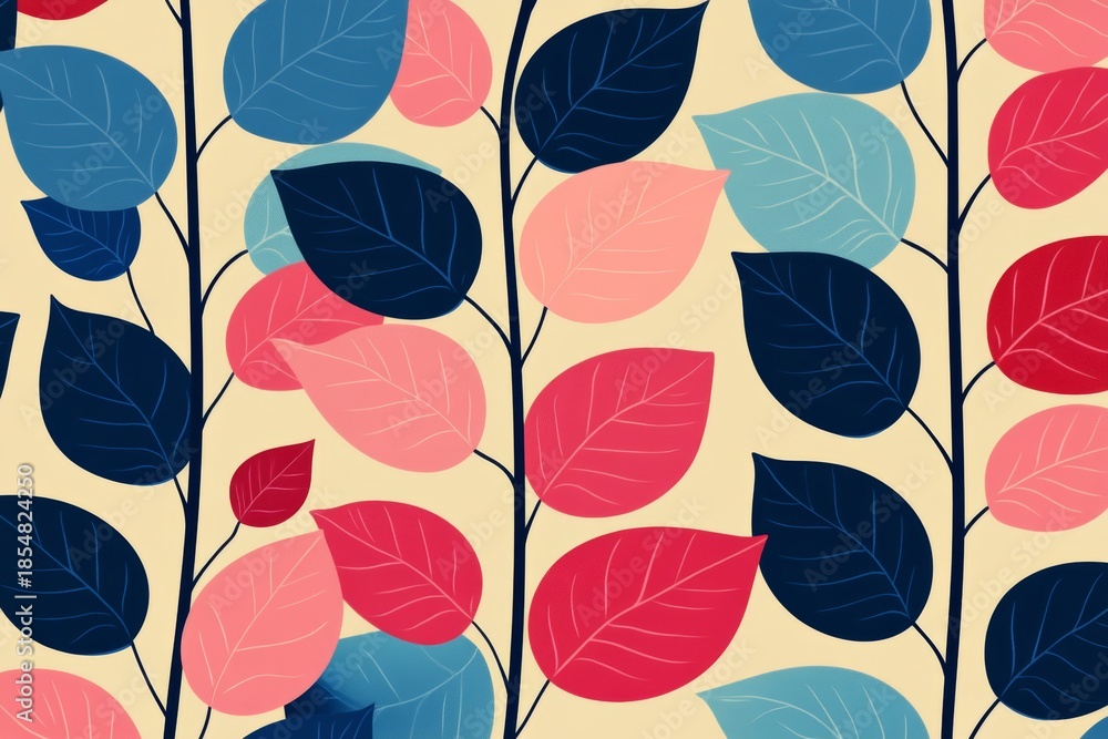 Fototapeta premium Vibrant and Colorful Branching Leaves Texture Abstract Vintage Pastel Vine Leaves Background Design