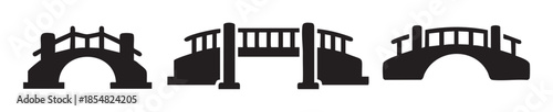 Three different bridge silhouettes representing various architectural styles, showcasing elegant curves and sturdy structures for connection and passage.