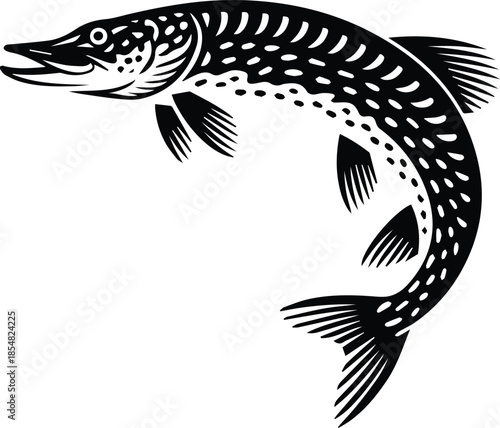 Minimalist black pike fish with long slender head silhouette vector icon