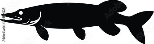 Minimalist black pike fish with long slender head silhouette vector icon