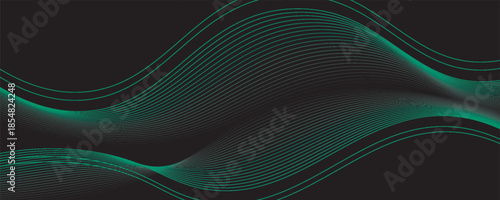 Abstract background with waves for banner. Standart poster size. Vector geometric background with lines. Element for design isolated on black. Black and green gradient. Brochure, booklet