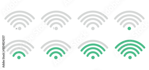 Vector set of wireless Wi-Fi signal strength levels and status icons
