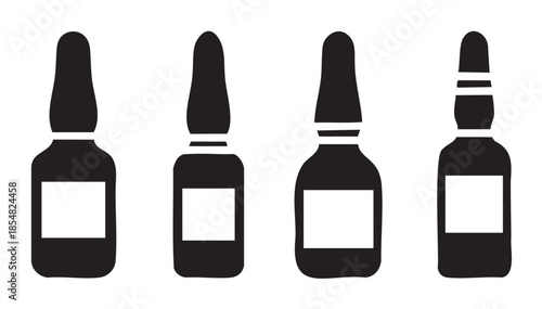 Four medical ampoules and vials with blank labels are presented in a simple, clean graphic illustration, representing pharmaceutical products and healthcare concepts.