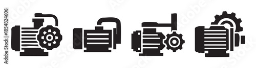 Industrial electric pump motor icons, representing various mechanical devices and engineering equipment used in manufacturing and power generation.