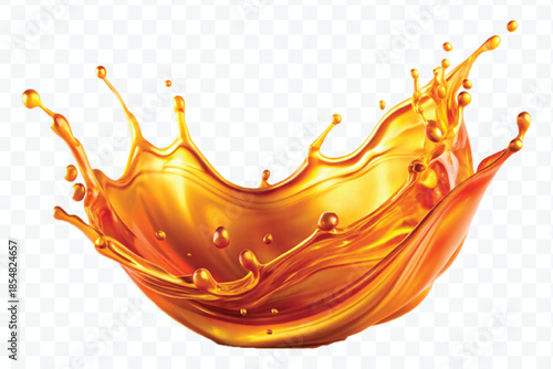 realistic fresh liquid honey or oil splash with drops  in curve style isolated on transparent background
