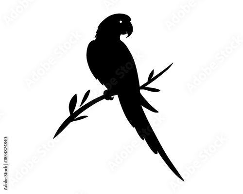 silhouette of a parrot perched on a branch, vector illustration, style 2
