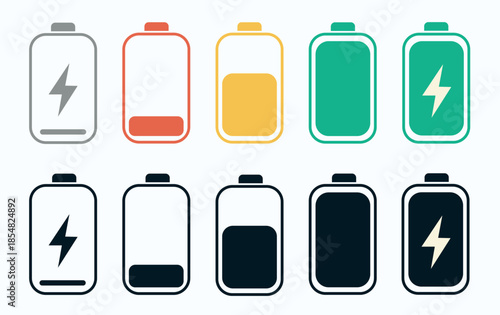 Vector icon set of battery charge status indicators