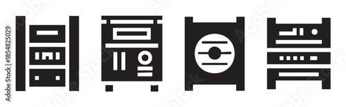 Electronic appliances and equipment glyph icons representing various modern technology and storage solutions, suitable for web design and user interface elements.