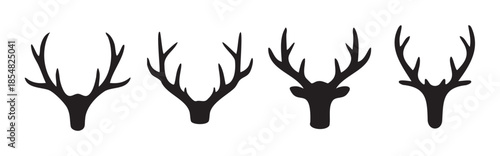 Deer antlers silhouettes set featuring various stylized designs perfect for nature, hunting, or rustic themed projects and decorations.