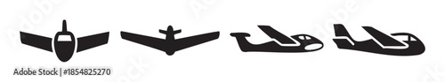 Four black silhouette airplanes representing various types of aviation transport and flight, suitable for icons or design elements.