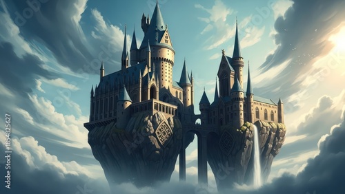 Wallpaper Mural Spectacular aerial castle nestled within ethereal clouds, majestic and fantastical design in the Torontodigital.ca