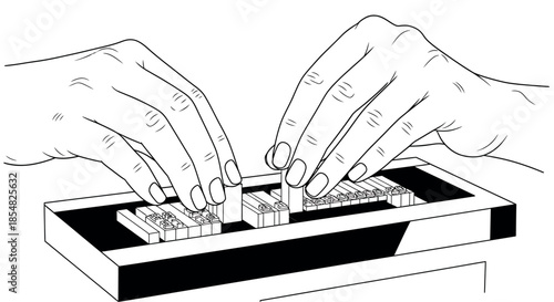 Setting printing press type with wooden blocks