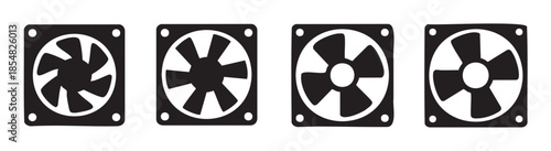 Computer cooling fan icons representing various ventilation systems and air circulation technology, essential for electronic devices and industrial applications.