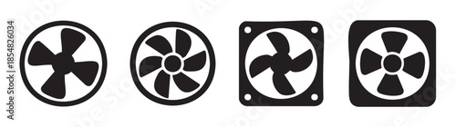 Four different fan icons representing various cooling systems and ventilation solutions, perfect for technology, climate control, and air circulation designs.