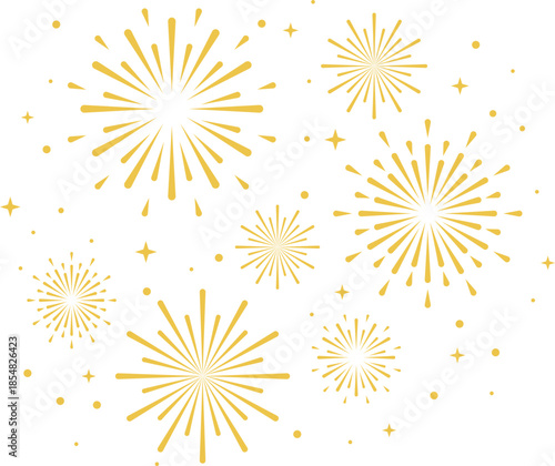 Gold firework vector illustration. Featuring minimalist starbursts and sparkling accents, for New Year’s Eve, Lunar New Year, weddings, and festive luxury designs.