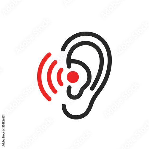 Hearing ear icon with sound waves illustrating audio perception communication concept.