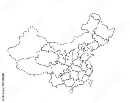 Outline China Country Map Showing Internal Boundaries