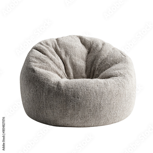 Bean bag lounge seat in soft boucle fabric. Isolated white background. Png format