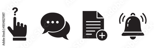 User interface icons for help, chat, document, and notifications are essential elements for modern digital applications and websites.