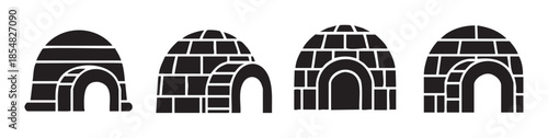 Four different igloo icons representing arctic winter dwellings showcase various styles of snow houses, perfect for cold weather themes and northern concepts.