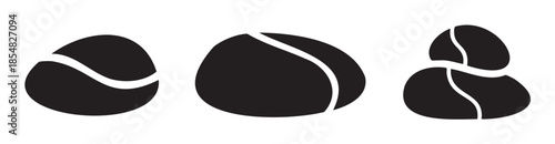 Three abstract organic black shapes with smooth white lines creating a modern minimalist design, evoking a sense of calm and natural simplicity.