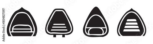 Four stylized boat canoe icons illustrating different designs and seating arrangements from a top-down perspective, suitable for watercraft themes.