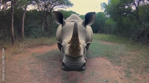 White rhinoceros looking directly at camera
