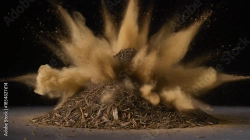 Explosion of a pile of dried spices in slow motion