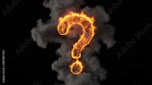 Burning question mark with fire and smoke