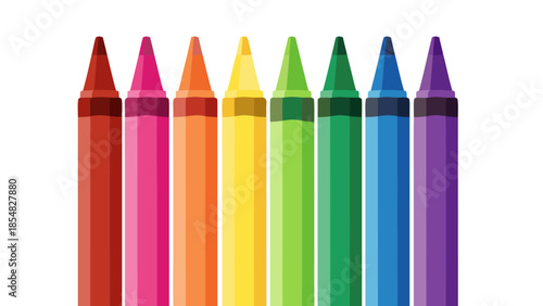 Colorful vector illustration of crayons arranged in a row on a white background