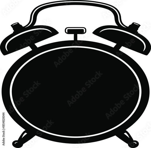 Classic Alarm Clock Silhouette Icon Isolated on White