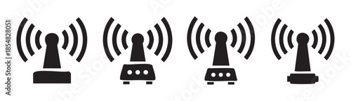 Wireless signal icons representing various forms of communication and network connectivity, perfect for technology-related designs and digital interfaces.