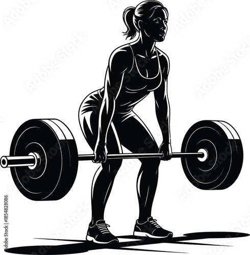 Female Athlete Weightlifting Barbell Exercise Silhouette