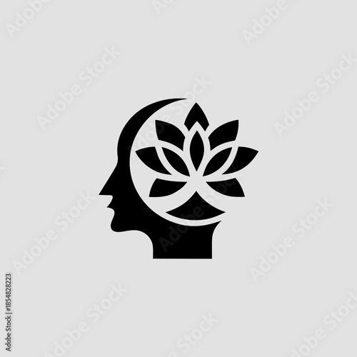 Human Head Brain Garden Blooming Flowers Silhouettes Vector