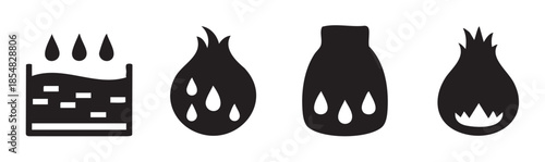 Water and liquid icons collection featuring various containers and drops, symbolizing hydration, purification, and essential fluids.