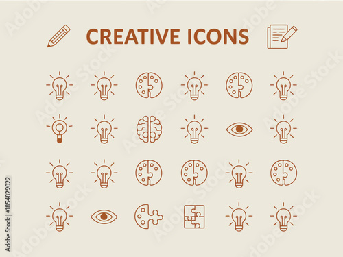 Collection of Creative Icons Representing Ideas and Innovation.