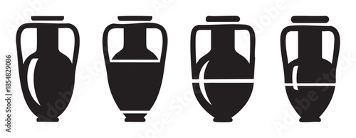 Ancient Greek amphorae vector icons illustrating various historical pottery shapes and designs, perfect for cultural and educational themes.