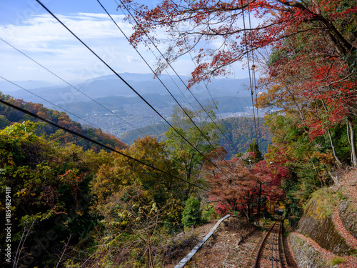 秋の京都 比叡山の紅葉 叡山ケーブルカーの車窓