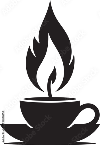 Abstract black silhouette of a teacup with a flame logo