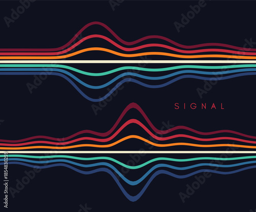 A sound wave or audio signal. An equalizer scale for recording or playback. Vector for brochure, banner, cover, postcard, flyer or presentation.