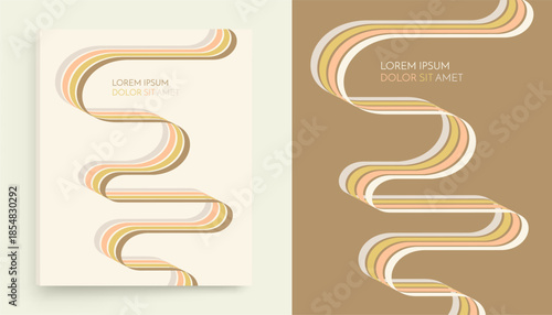 Colorful lines. Curved ribbons. Softcover book layout. Cover design template. Vector illustration for brochure, poster, flyer, album, magazine, planner, notebook or notepad.