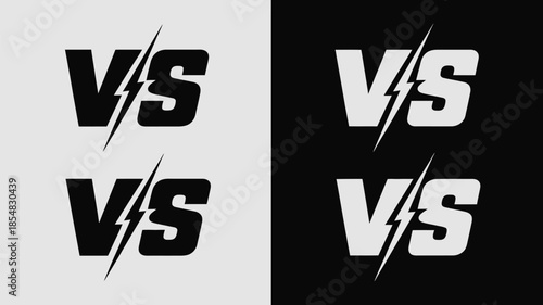 Versus logo design with lightning bolt element in black and white.